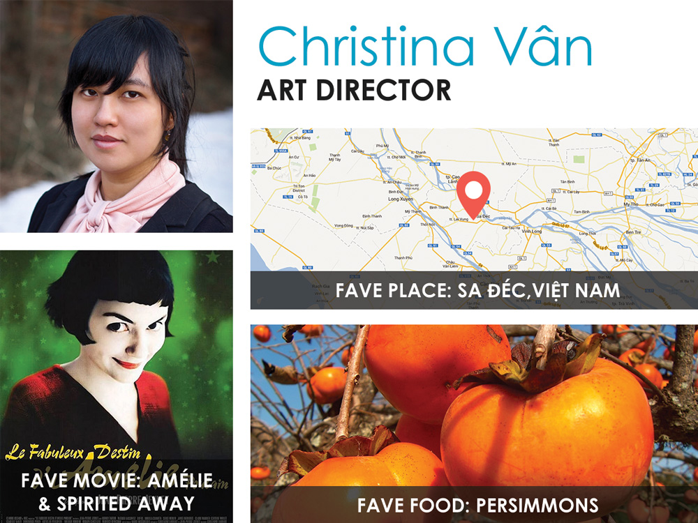 Christina Vân, Art Director, profile card with her favourite place, movie and food