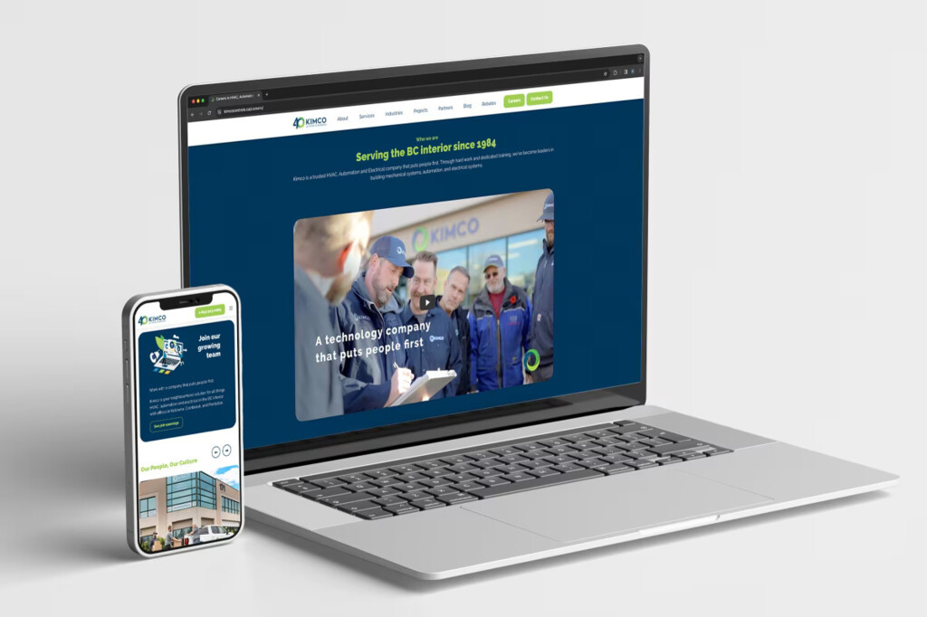 Kimco website shown on a laptop and a phone