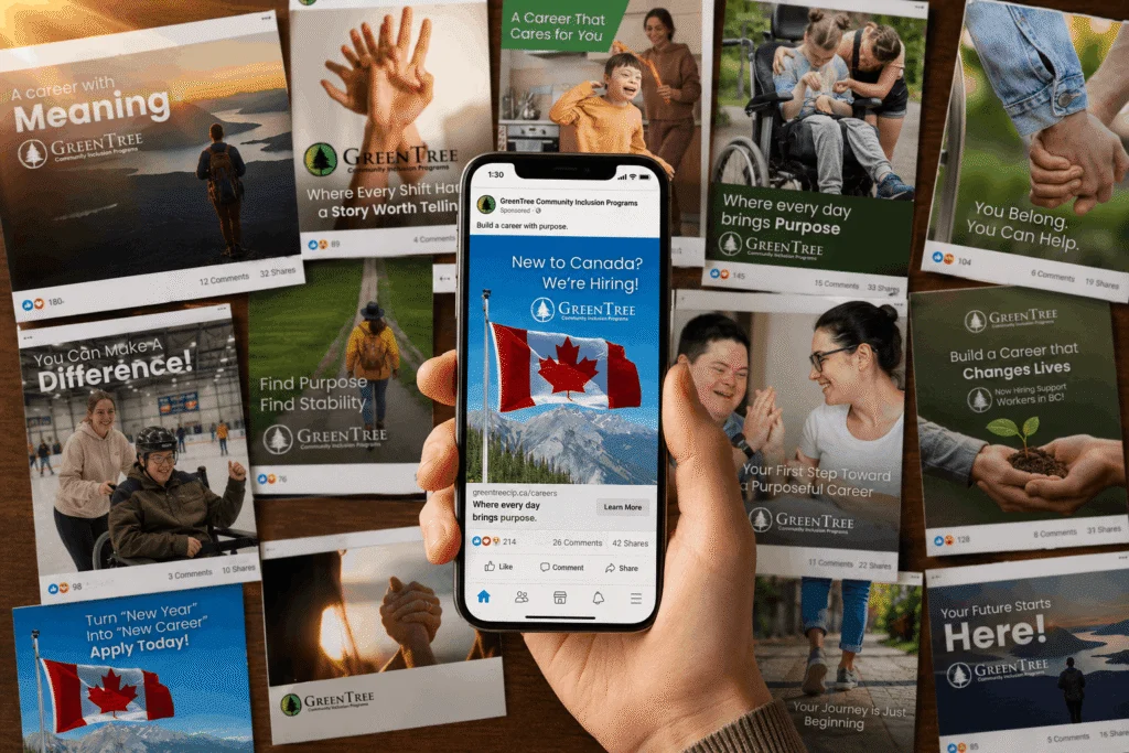 Branded social media templates set up for a client during the Make stage