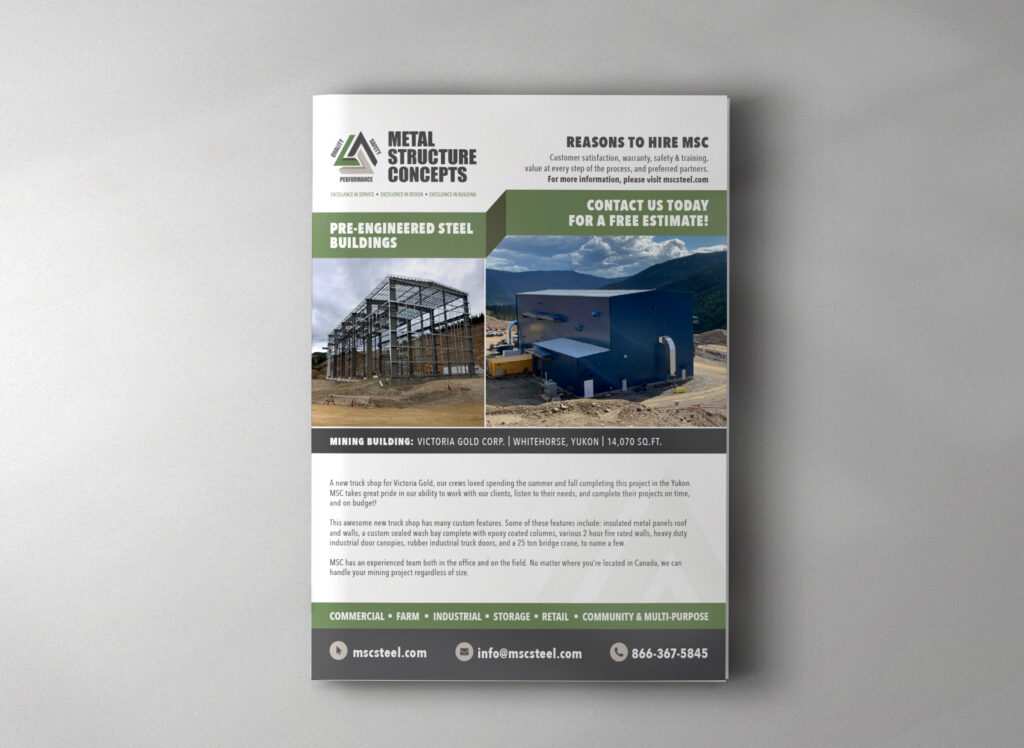 Direct mail piece for Metal Structure Concepts
