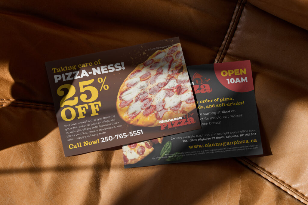 Direct mail piece for Okanagan Pizza