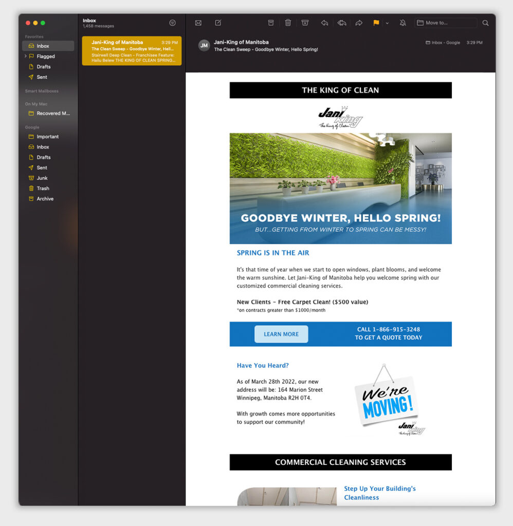 Seasonal email newsletter for Jani-King of Manitoba
