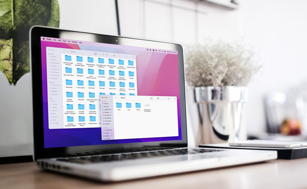 Server folders on a laptop showing the software, systems, AI and workflow already set up