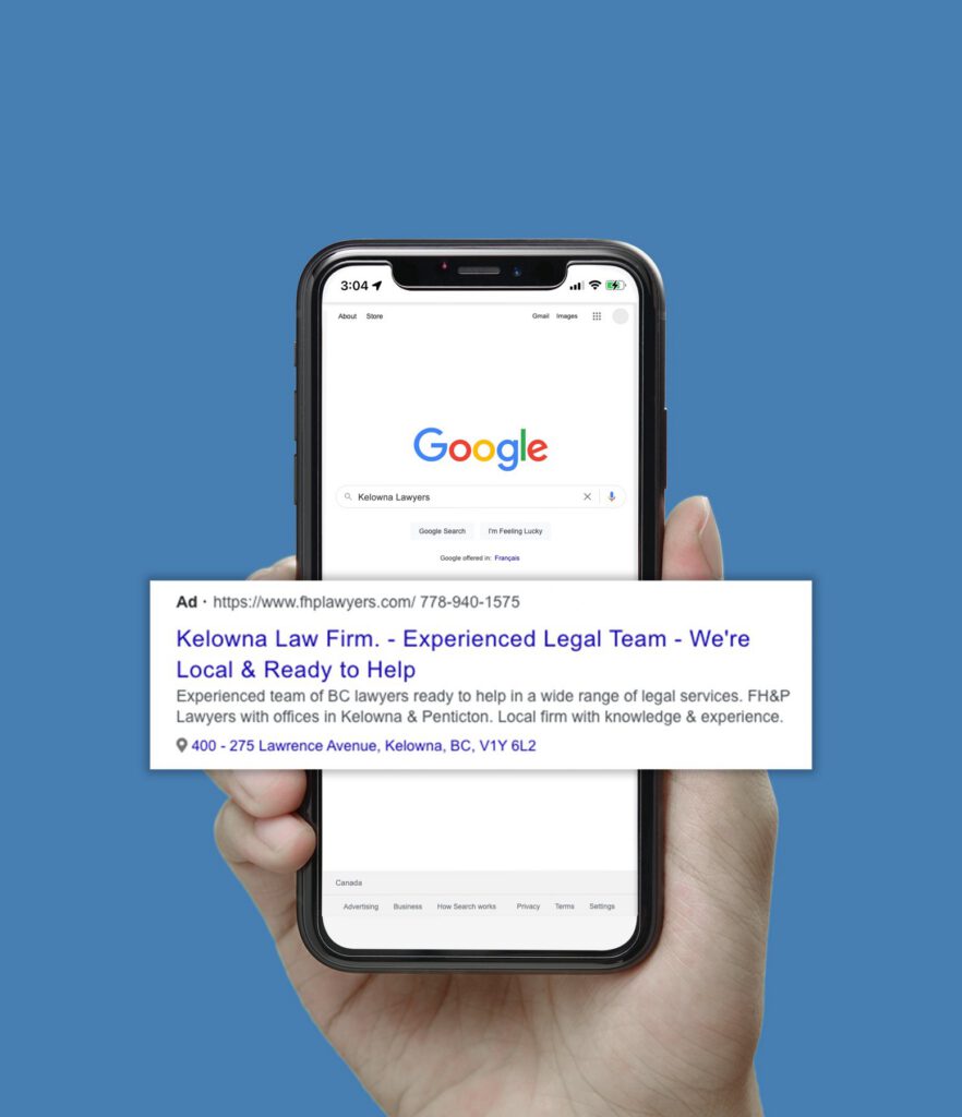 Google search ad for FH&P Lawyers