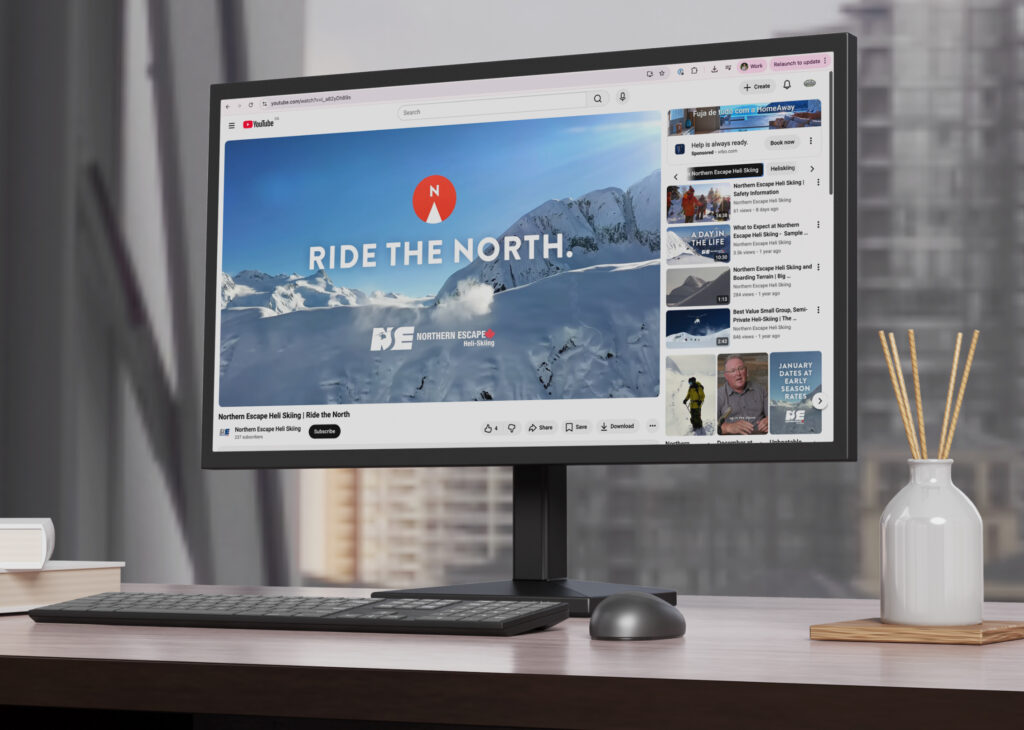 YouTube commercial mockup for Northern Escape Heli-Skiing