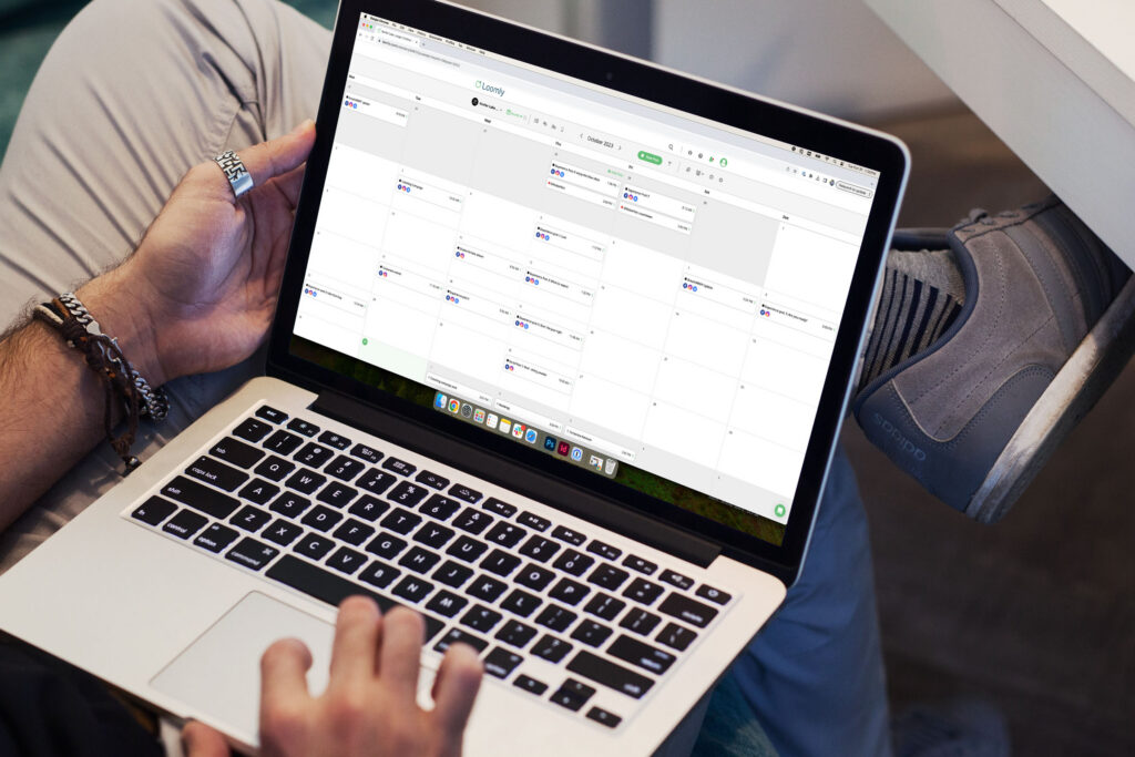Loomly calendar used to organize, schedule and track monthly marketing efforts