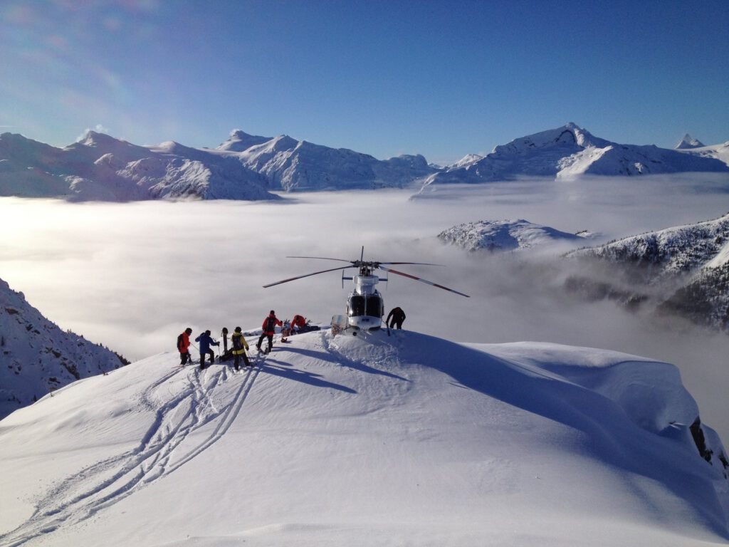 Helicopter on a mountain landing zone