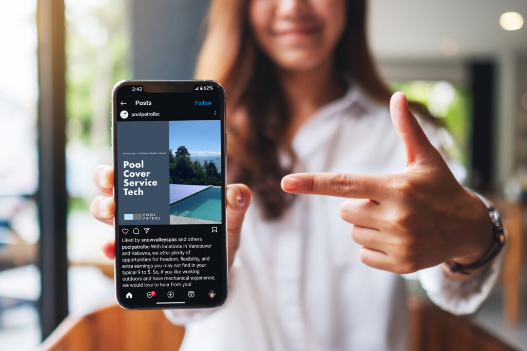Recruitment social ad created for Pool Patrol, designed to entice qualified candidates on social media platforms
