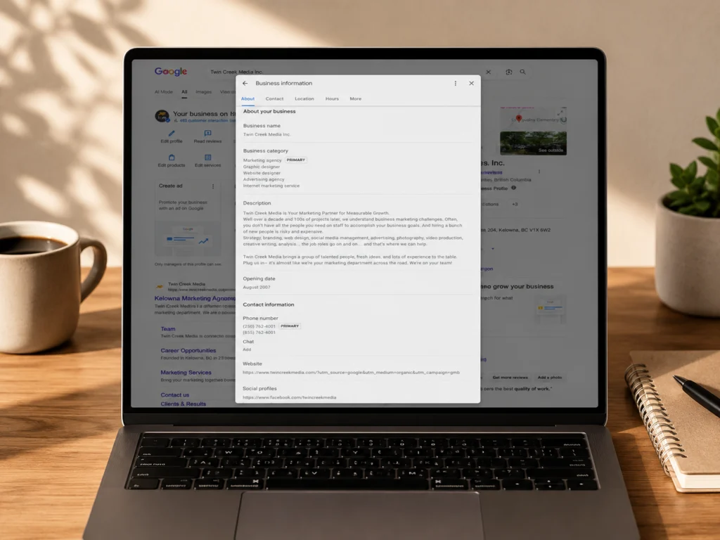 Google Business Profile with every section complete, from categories to contact details
