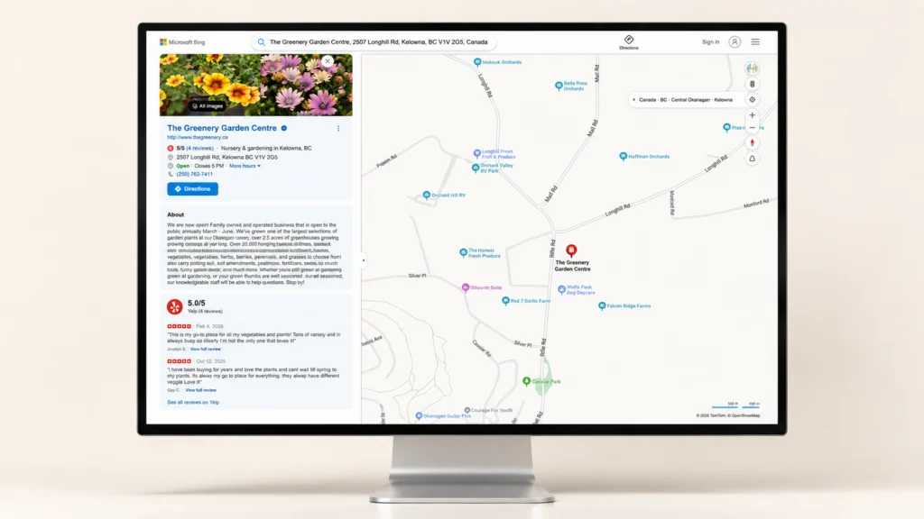 Bing Places listing claimed and optimized for Bing Search and Bing Maps