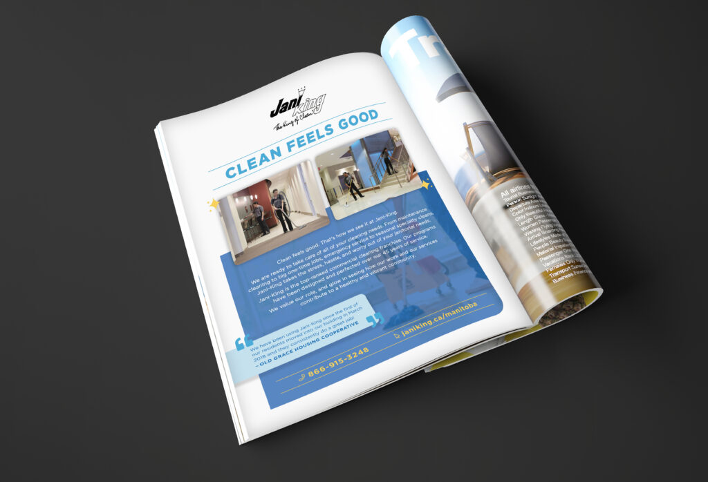 Full-page magazine ad for Jani-King of Manitoba