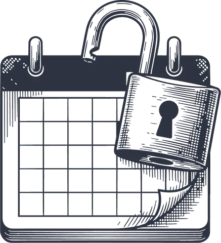 A calendar with an open padlock on it